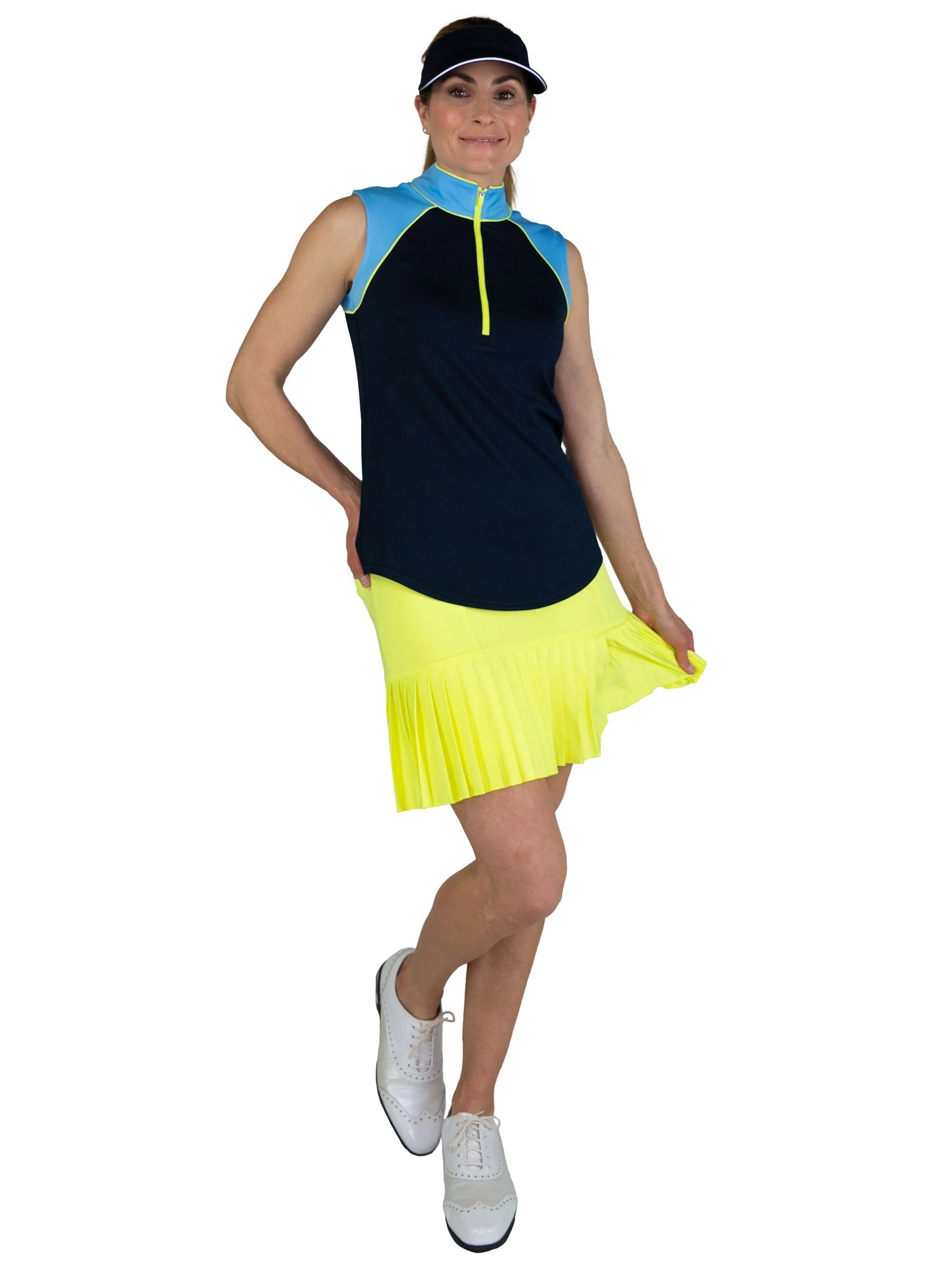 Jofit Women's Sleeveless Mock Colorblock Golf Polo Ice/midnight 4 Jofit Women's Sleeveless Mock Colorblock Golf Polo Ice/midnight - Image 2