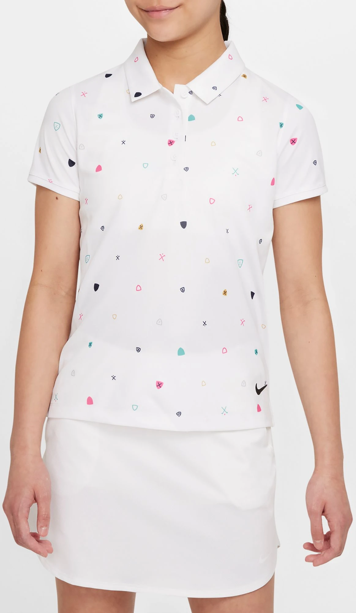 Nike Girls' Dri-FIT Victory Printed Golf Polo White 3 Nike Girls' Dri-FIT Victory Printed Golf Polo White