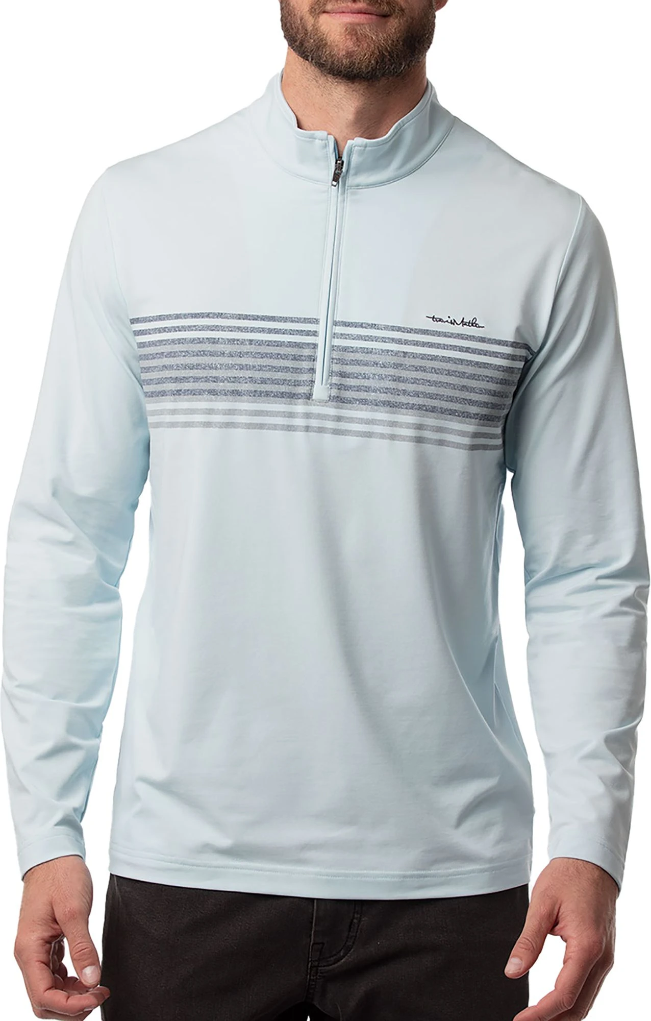 TravisMathew Men's Wet Blanket 1/4 Zip Golf Jacket Heather Airy Blue 3 TravisMathew Men's Wet Blanket 1/4 Zip Golf Jacket Heather Airy Blue