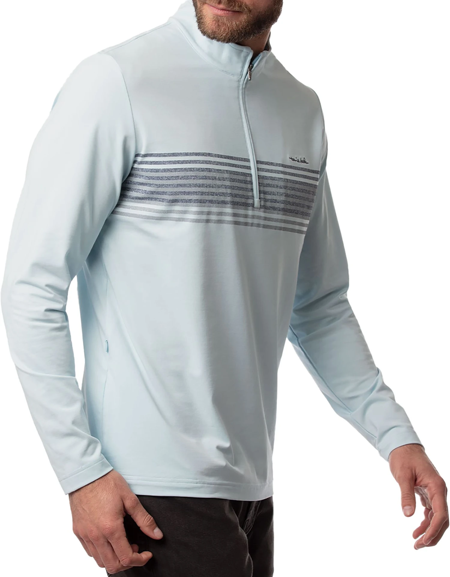 TravisMathew Men's Wet Blanket 1/4 Zip Golf Jacket Heather Airy Blue 5 TravisMathew Men's Wet Blanket 1/4 Zip Golf Jacket Heather Airy Blue - Image 3