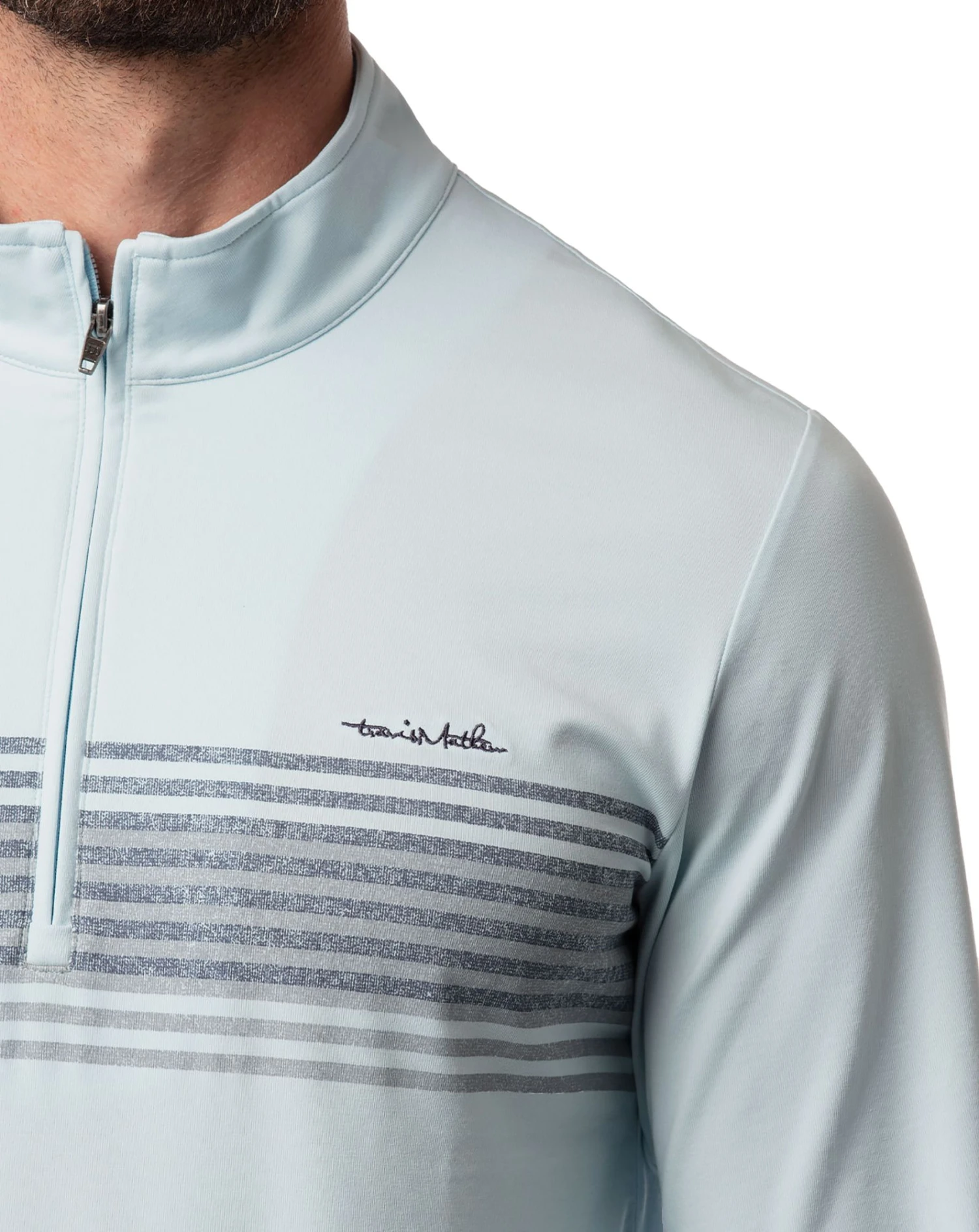 TravisMathew Men's Wet Blanket 1/4 Zip Golf Jacket Heather Airy Blue 6 TravisMathew Men's Wet Blanket 1/4 Zip Golf Jacket Heather Airy Blue - Image 4