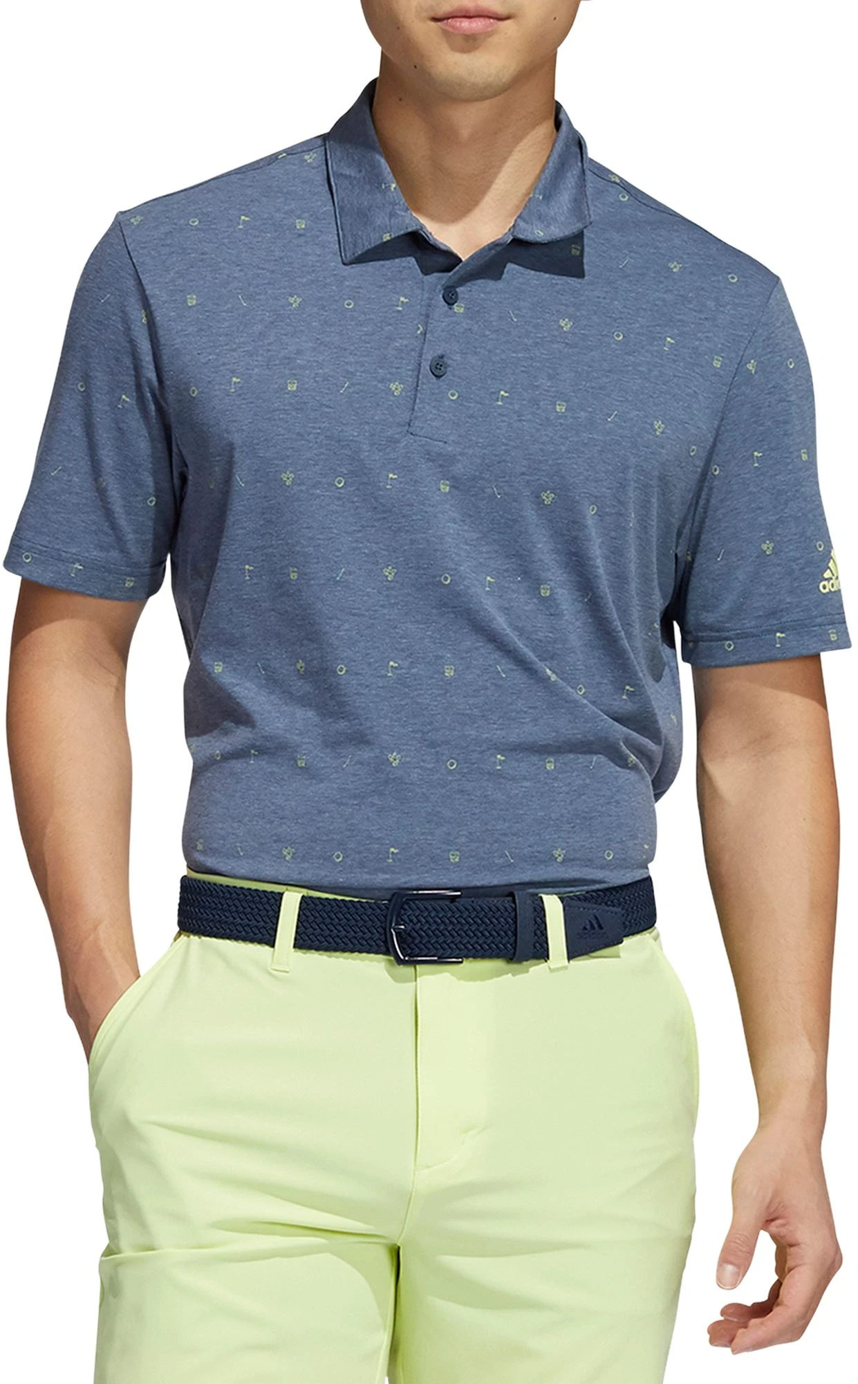Adidas Men's All Over Print Primegreen Golf Polo Crew Navy Mel/puls Yellow 3 Adidas Men's All Over Print Primegreen Golf Polo Crew Navy Mel/puls Yellow
