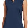 Lady Hagen Women's Ruched Sleeveless Golf Polo Navy -Golf Apparel Shop unnamed file 4802