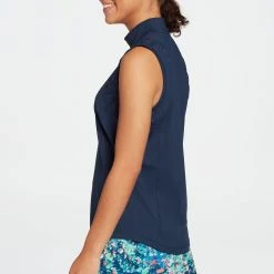 Lady Hagen Women's Ruched Sleeveless Golf Polo Navy -Golf Apparel Shop unnamed file 4805