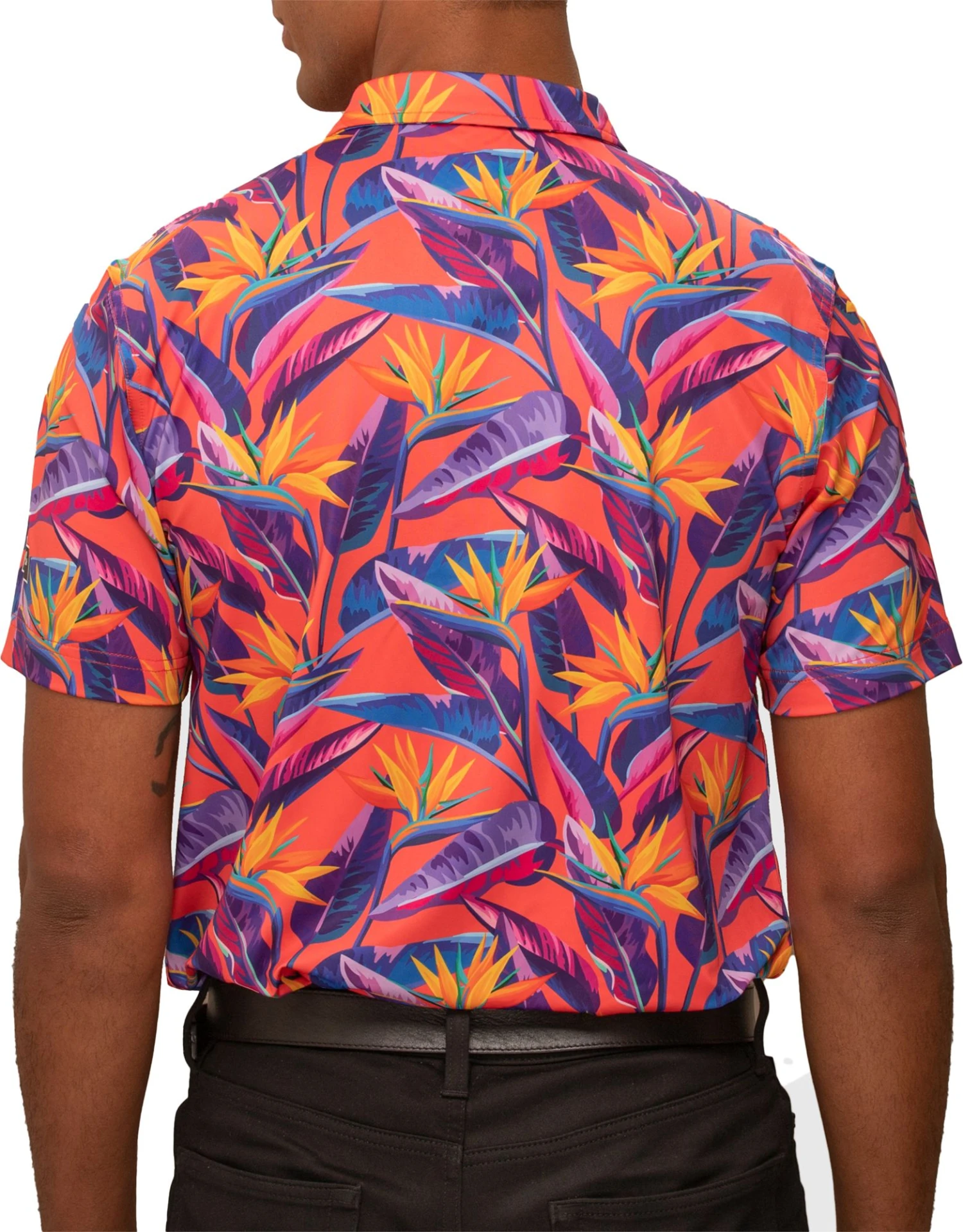 Waggle Men's Paradise Golf Polo Coral Print 4 Waggle Men's Paradise Golf Polo Coral Print - Image 2