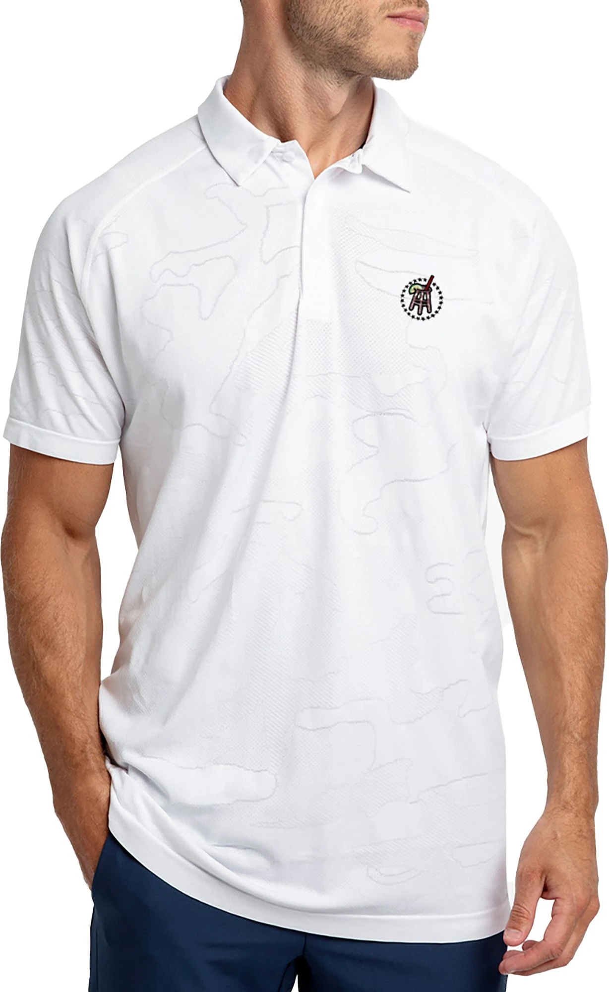 Barstool Sports X UNRL Men's Transfusion Seamless Camo Golf Polo White 3 Barstool Sports X UNRL Men's Transfusion Seamless Camo Golf Polo White
