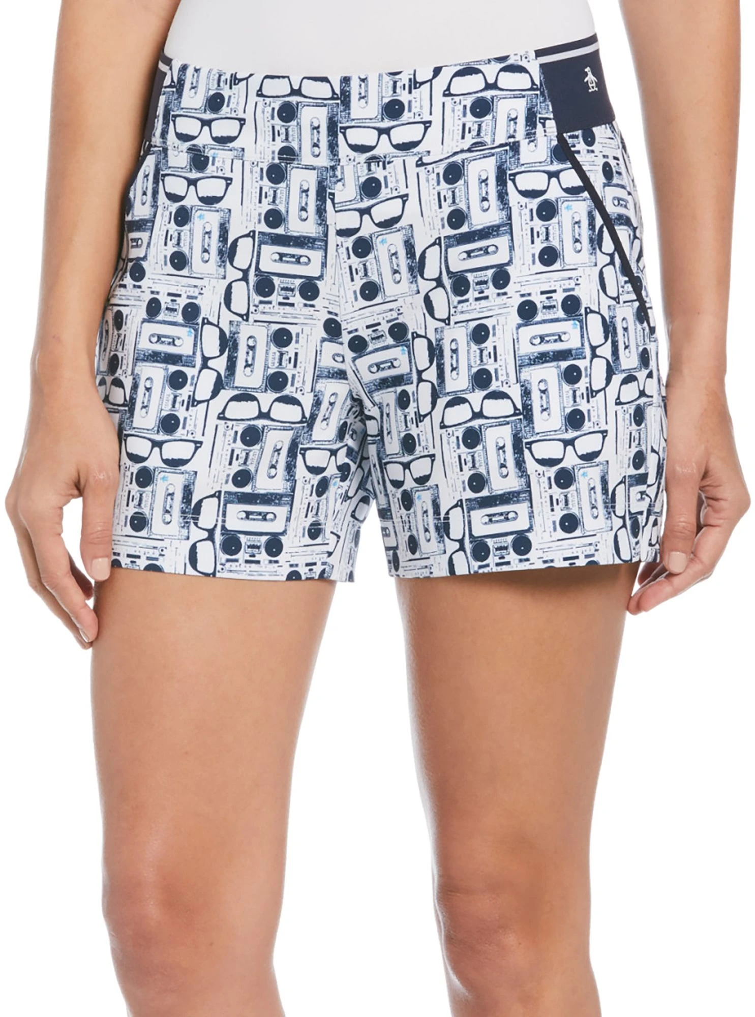 Original Penguin Women's Retro Cassettes Print 4.5" Golf Short Bright White 3 Original Penguin Women's Retro Cassettes Print 4.5" Golf Short Bright White