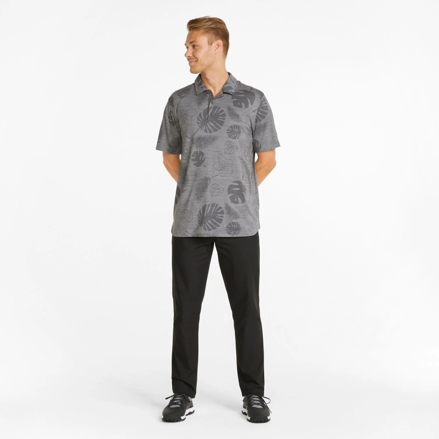 Puma Men's CLOUDSPUN Leaves N' Flowers Golf Polo Quiet Shade Heather 4 Puma Men's CLOUDSPUN Leaves N' Flowers Golf Polo Quiet Shade Heather - Image 2