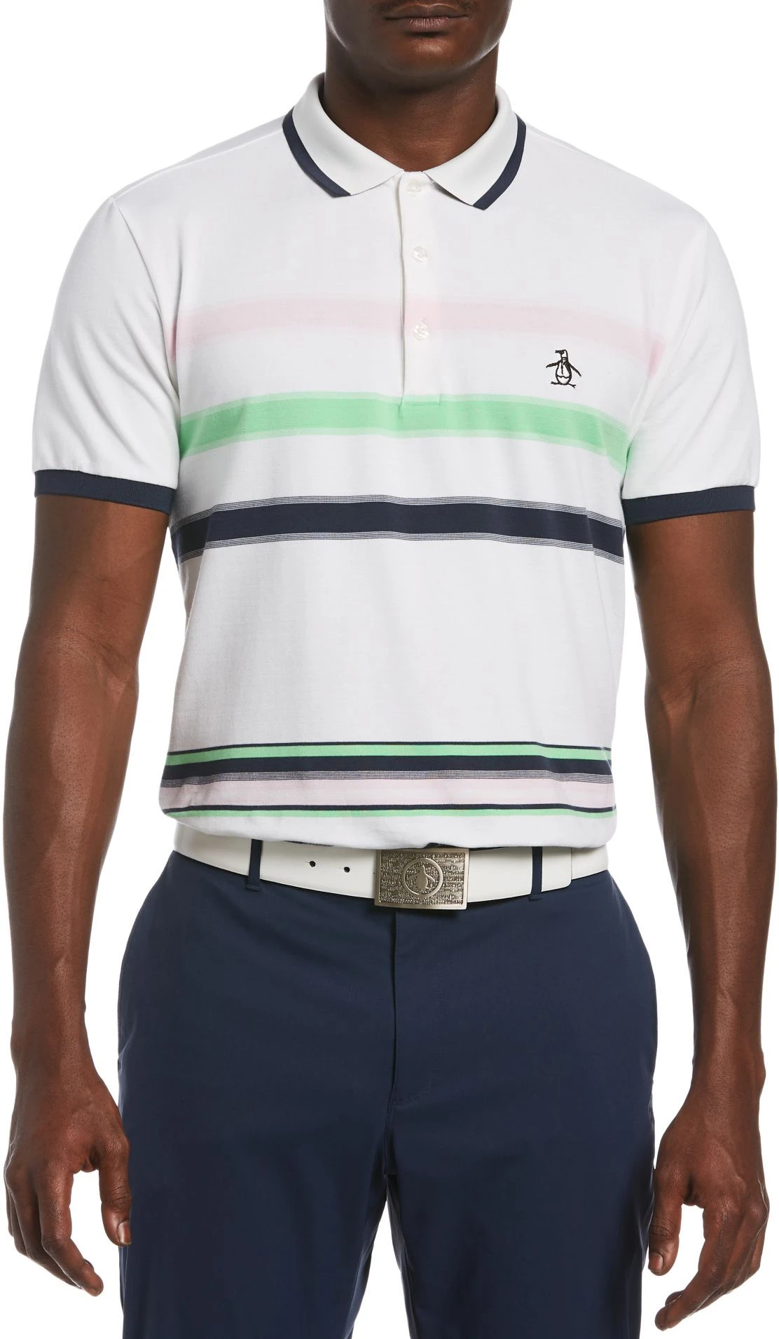 Original Penguin Men's Engineered Stripe Short Sleeve Golf Polo Bright White 3 Original Penguin Men's Engineered Stripe Short Sleeve Golf Polo Bright White