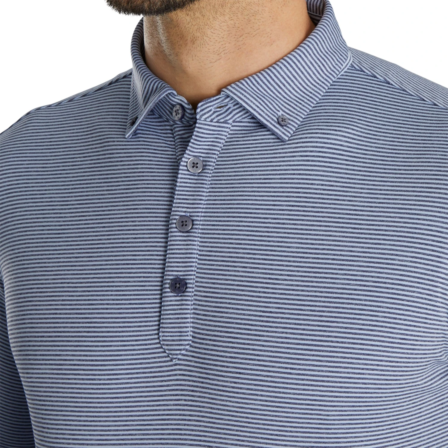 FootJoy Men's Feeder Stripe Jersey Buttondown Collar Golf Polo Navy/sky 5 FootJoy Men's Feeder Stripe Jersey Buttondown Collar Golf Polo Navy/sky - Image 3