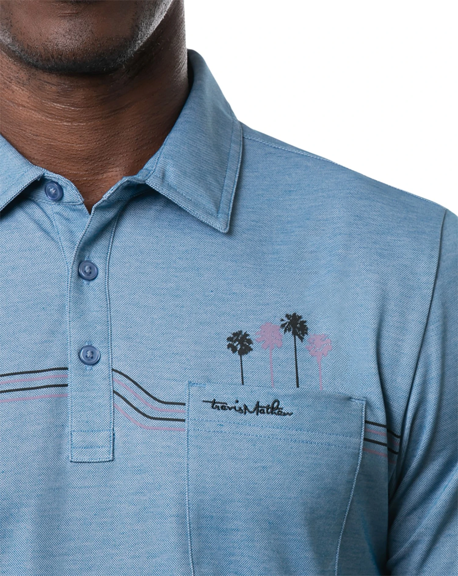 TravisMathew Men's Max Bet Golf Polo Heather Blue Sapphir 6 TravisMathew Men's Max Bet Golf Polo Heather Blue Sapphir - Image 4