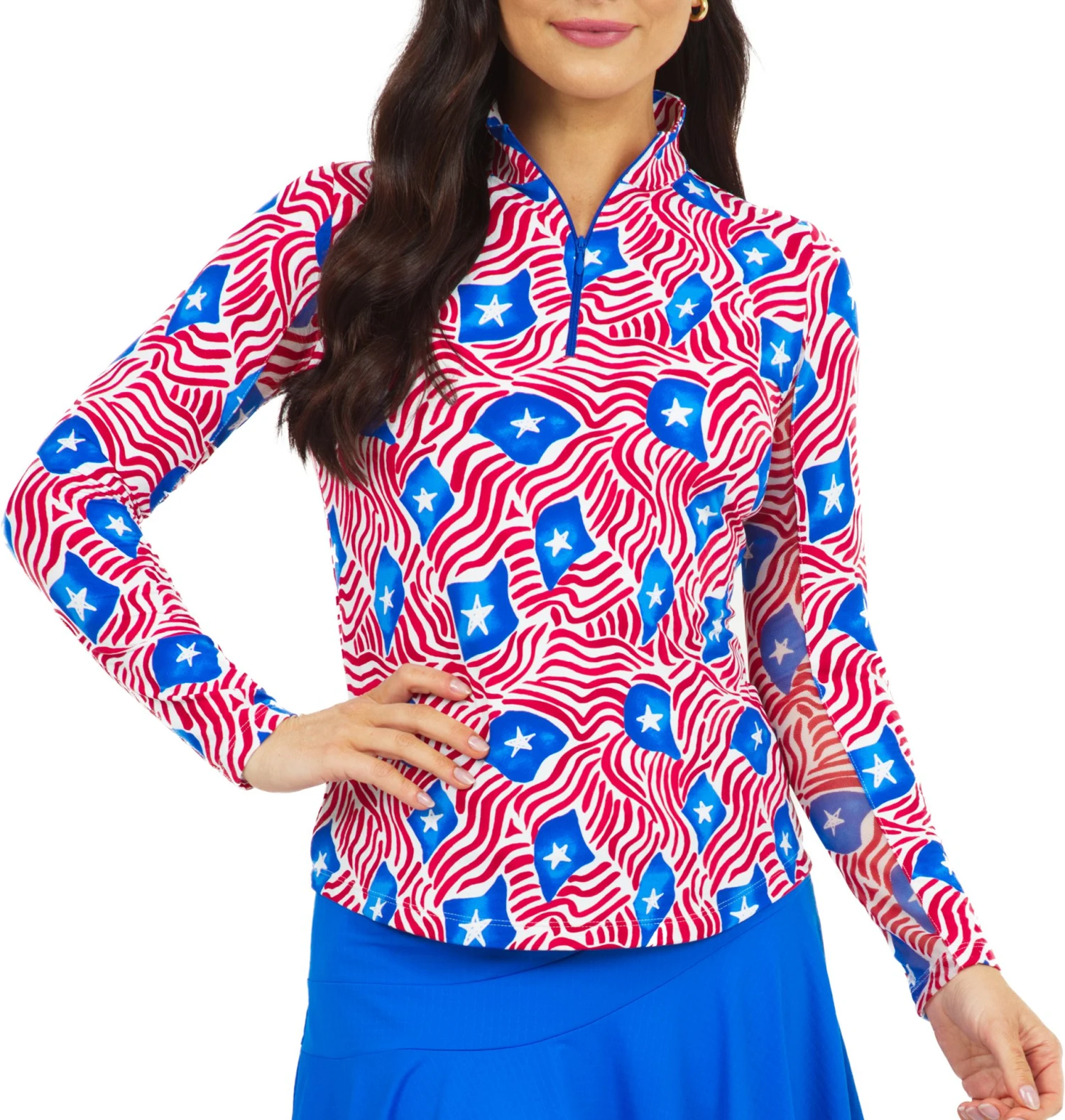 IBKUL Women's Long Sleeve Sun Golf Shirt Rylee Blue/red 3 IBKUL Women's Long Sleeve Sun Golf Shirt Rylee Blue/red