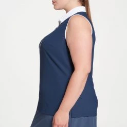 Slazenger Women's Ribbed Sleeveless Golf Polo Navy -Golf Apparel Shop unnamed file 5405
