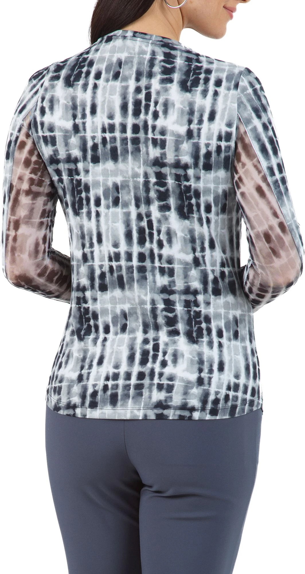 IBKUL Women's Rue Printed Long Sleeve Crewneck Sun Golf Shirt Black 4 IBKUL Women's Rue Printed Long Sleeve Crewneck Sun Golf Shirt Black - Image 2