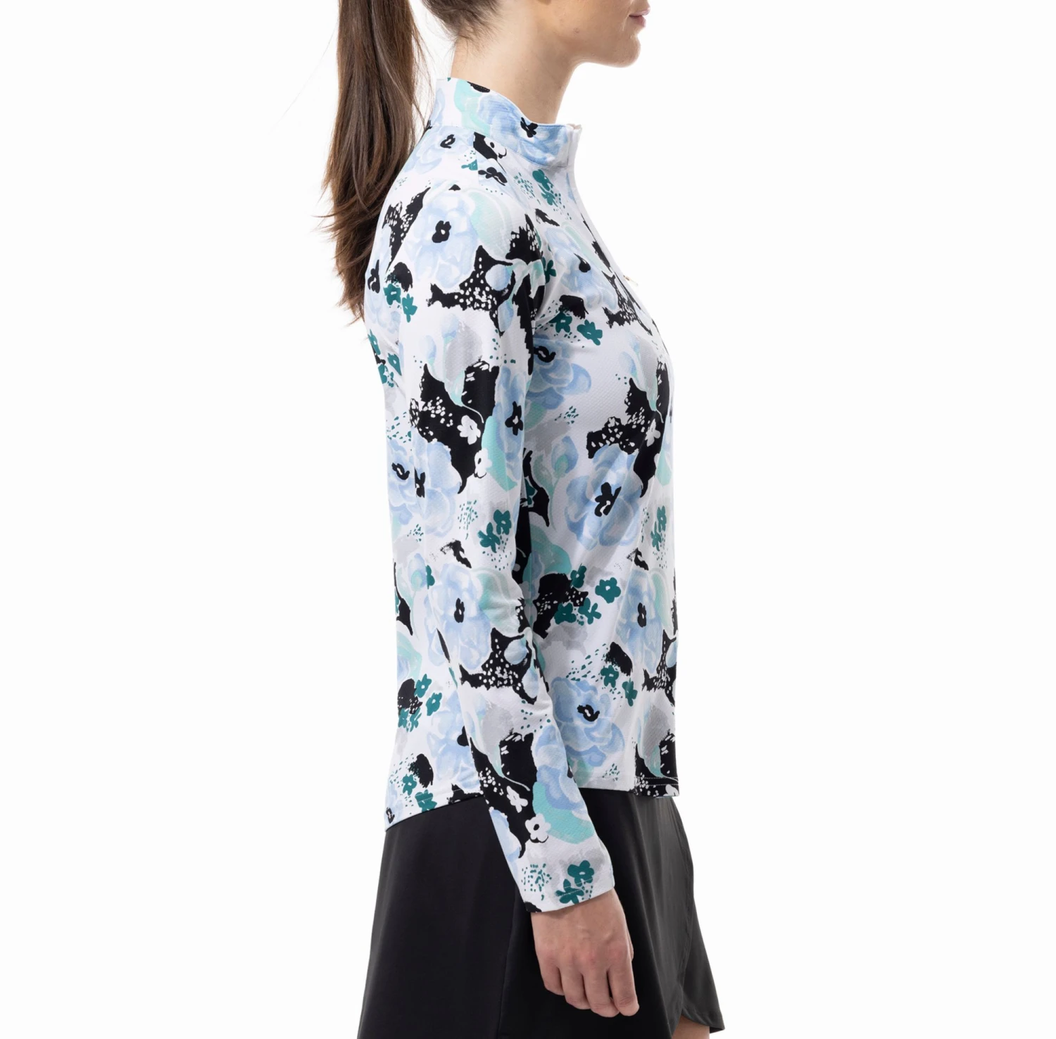 SanSoleil Women's Long Sleeve Printed Mock Neck Shirt Pineapple Black 6 SanSoleil Women's Long Sleeve Printed Mock Neck Shirt Pineapple Black - Image 4