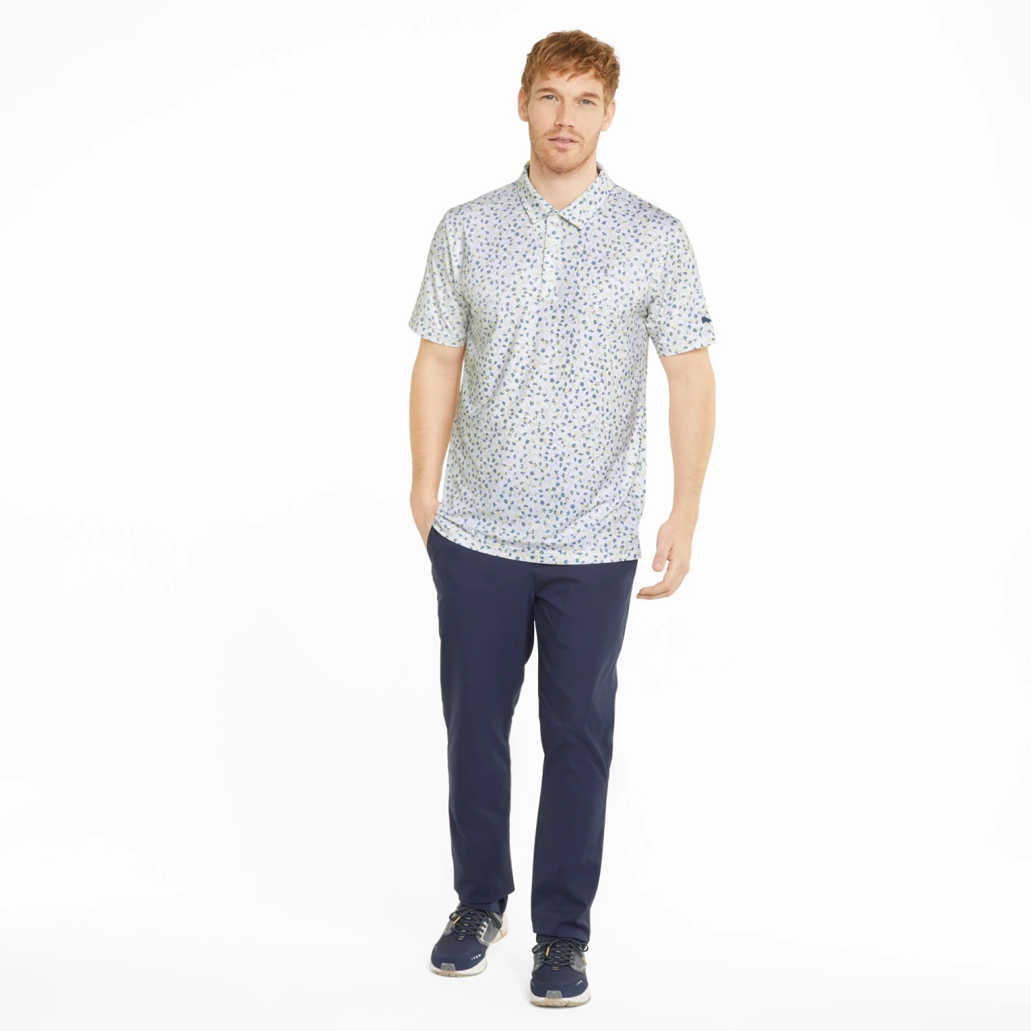 PUMA Men's MATTR Fancy Plants Golf Polo Bright White/mustard Seed 4 PUMA Men's MATTR Fancy Plants Golf Polo Bright White/mustard Seed - Image 2