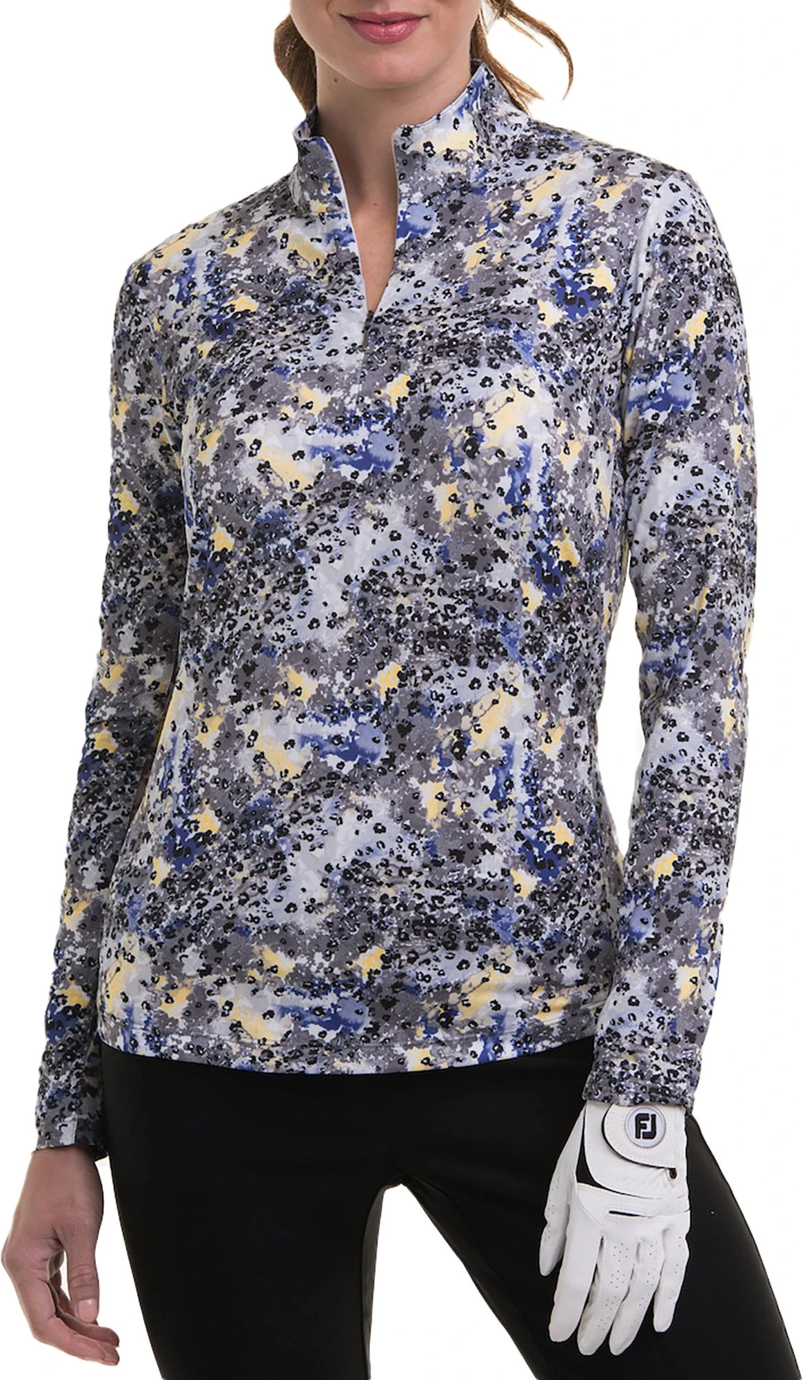 EPNY Women's Long Sleeve Mock Neck Tie Dye Skin Print Golf Polo Slate Multi 3 EPNY Women's Long Sleeve Mock Neck Tie Dye Skin Print Golf Polo Slate Multi