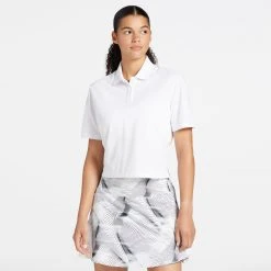 CALIA Women's Pique Cropped Short Sleeve Golf Polo Pure White