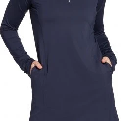 Lady Hagen Women's Solid UV Long Sleeve Golf Dress Dark Navy