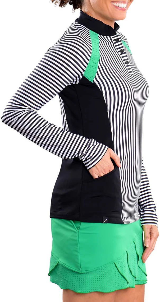 SwingDish Women's Abby Stripe Long Sleeve Golf Top Black/white Stripe 5 SwingDish Women's Abby Stripe Long Sleeve Golf Top Black/white Stripe - Image 3
