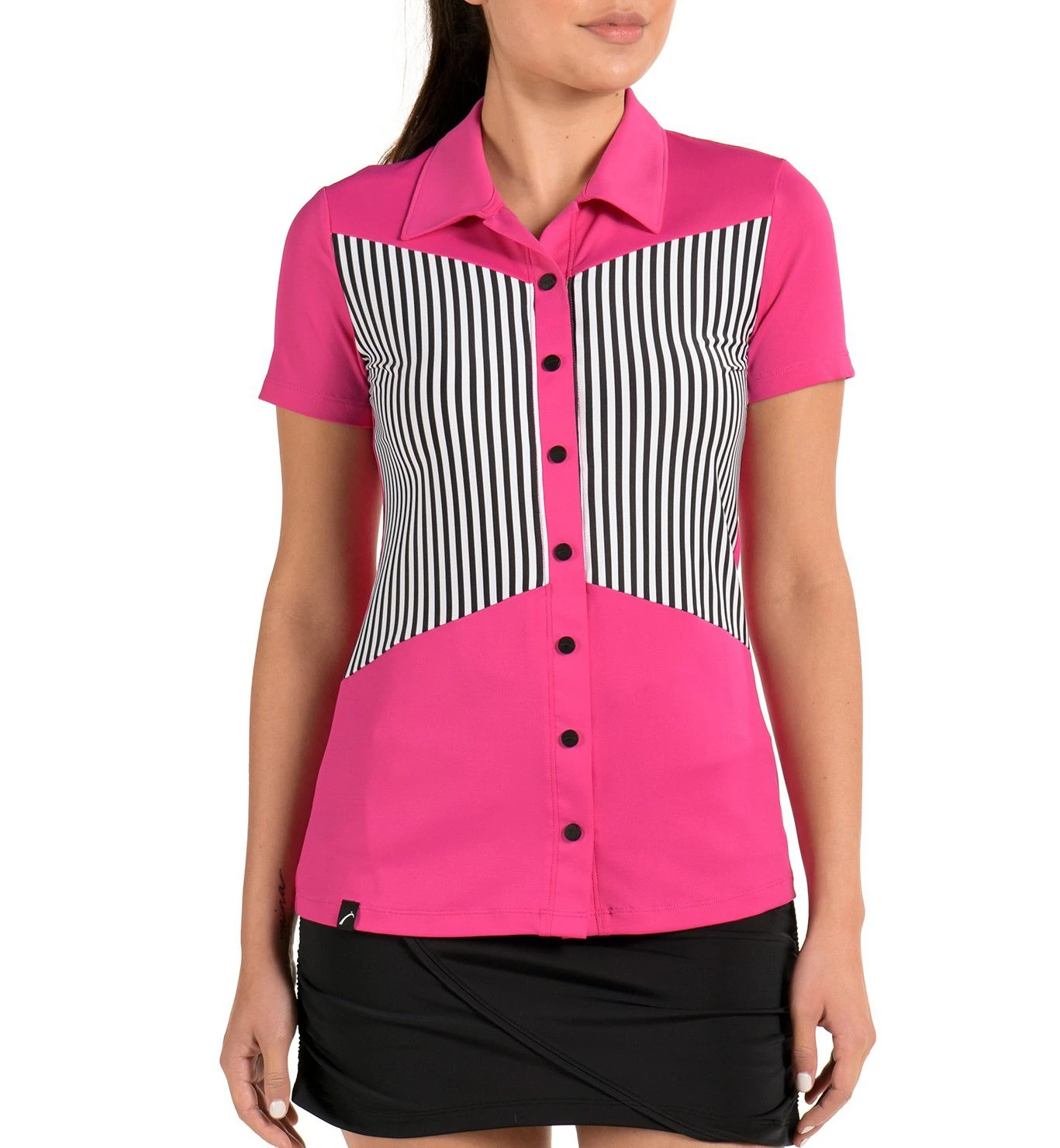 SwingDish Women's Summer Pink Striped Golf Polo 3 SwingDish Women's Summer Pink Striped Golf Polo