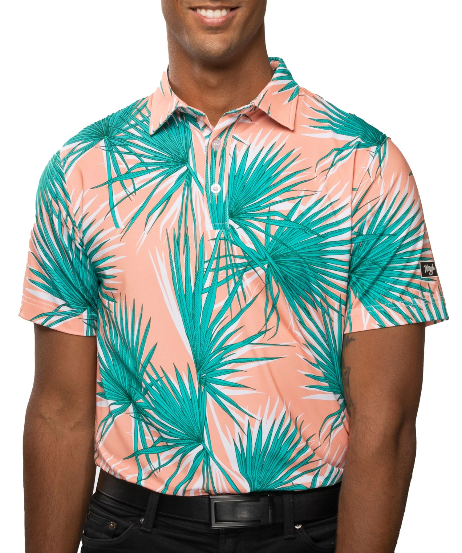 Waggle Men's Tropic Palms Golf Polo Orange/green 3 Waggle Men's Tropic Palms Golf Polo Orange/green