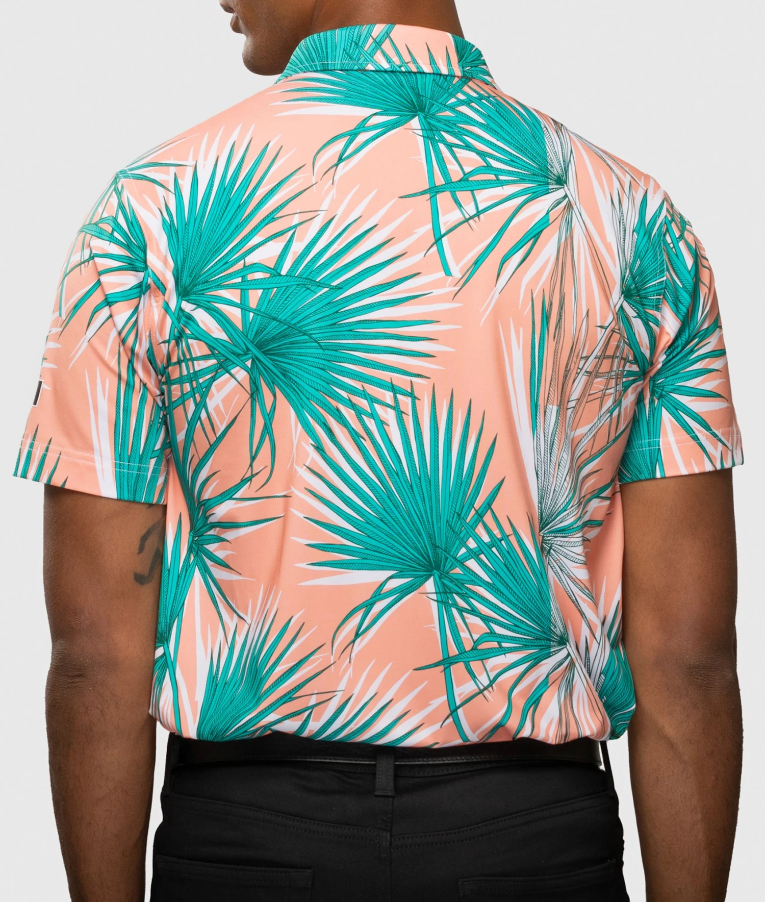 Waggle Men's Tropic Palms Golf Polo Orange/green 4 Waggle Men's Tropic Palms Golf Polo Orange/green - Image 2