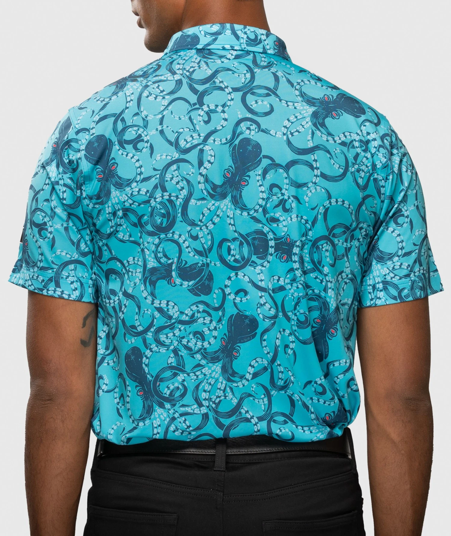 Waggle Men's What's Kraken Golf Polo Teal/blue 4 Waggle Men's What's Kraken Golf Polo Teal/blue - Image 2