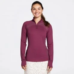 CALIA Women's Golf Perforated Long Sleeve 1/2 Zip Polo Ripe Boysenberry