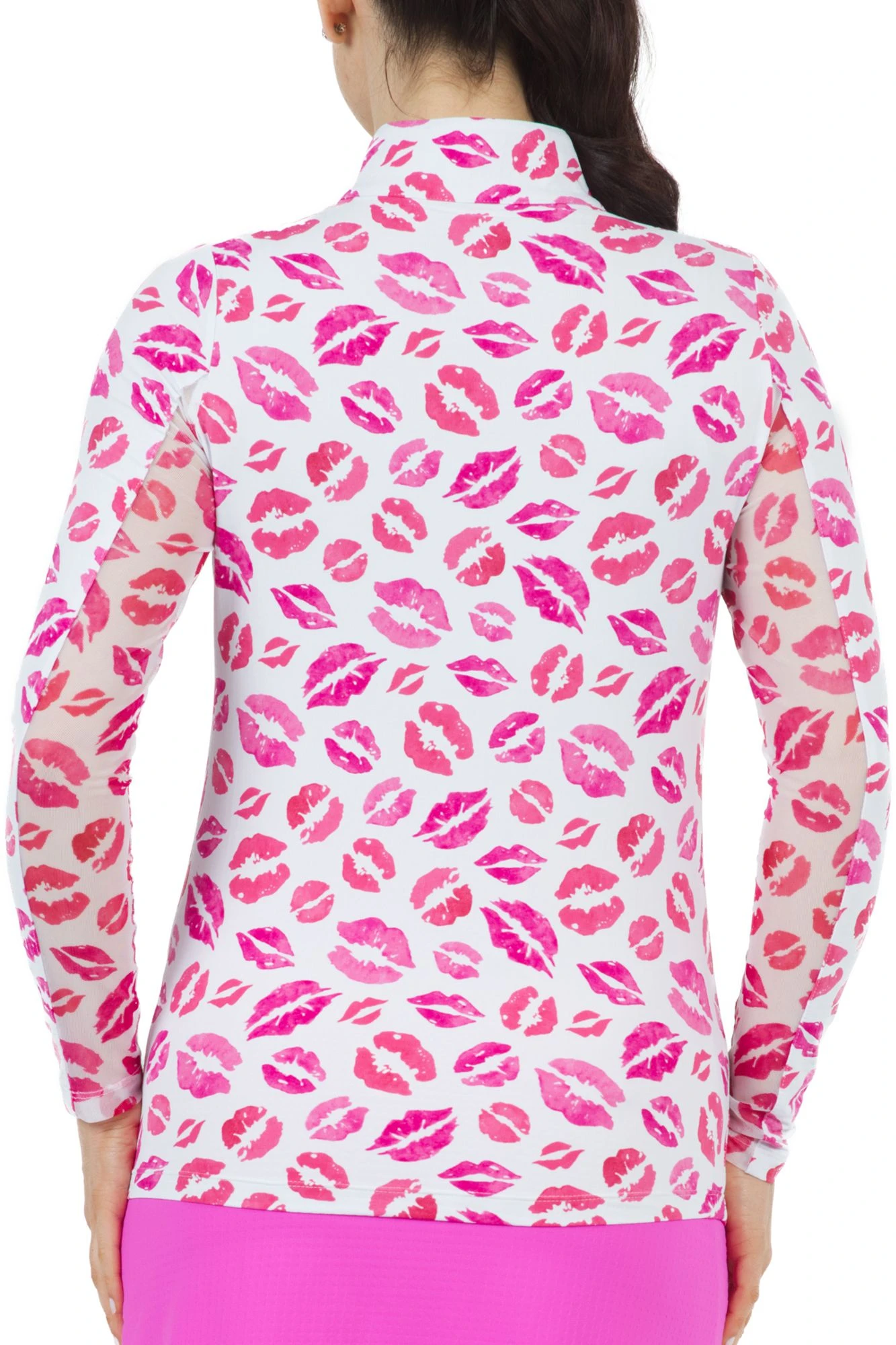 IBKUL Women's Kiss Me Kate Print Long Sleeve Golf Pullover Hot Pink/white 4 IBKUL Women's Kiss Me Kate Print Long Sleeve Golf Pullover Hot Pink/white - Image 2