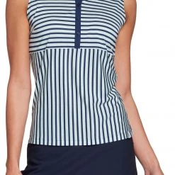 Lady Hagen Women's Striped Sleeveless Golf Polo Preppy Navy/mint
