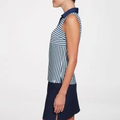 Lady Hagen Women's Striped Sleeveless Golf Polo Preppy Navy/mint -Golf Apparel Shop unnamed file 678