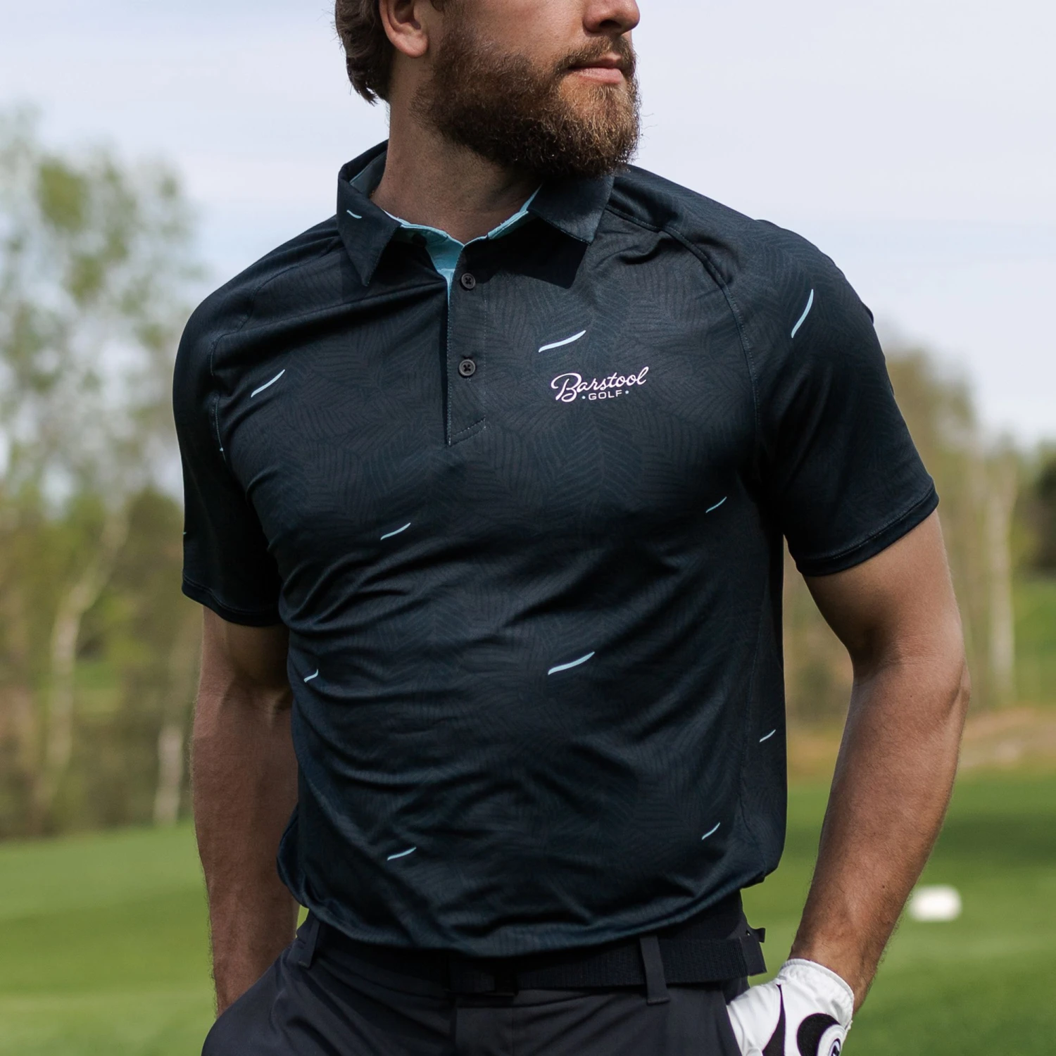 Barstool Sports Men's Jungle Golf Polo Charcoal/blue 5 Barstool Sports Men's Jungle Golf Polo Charcoal/blue - Image 3