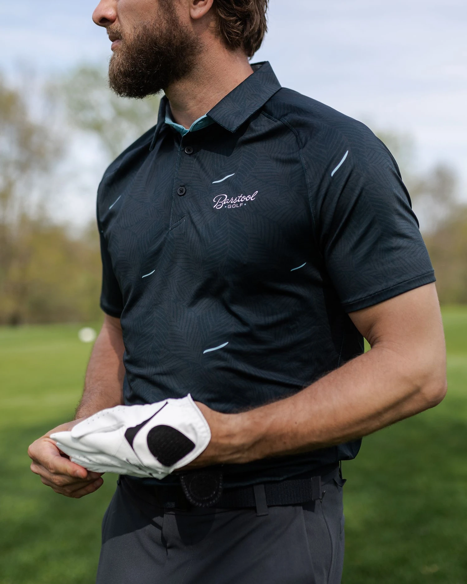 Barstool Sports Men's Jungle Golf Polo Charcoal/blue 7 Barstool Sports Men's Jungle Golf Polo Charcoal/blue - Image 5