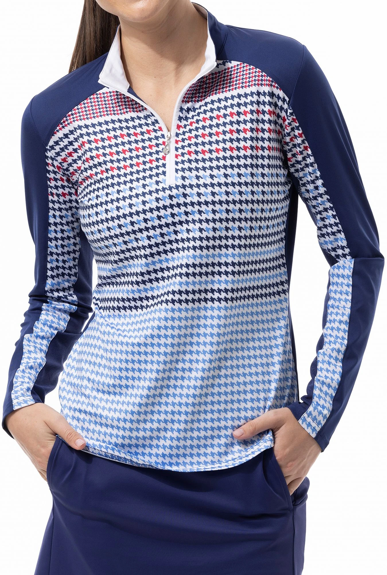 SanSoleil San Soleil Women's Solcool Color Block Long Sleeve Golf Shirt Draper Cornflower 3 SanSoleil San Soleil Women's Solcool Color Block Long Sleeve Golf Shirt Draper Cornflower
