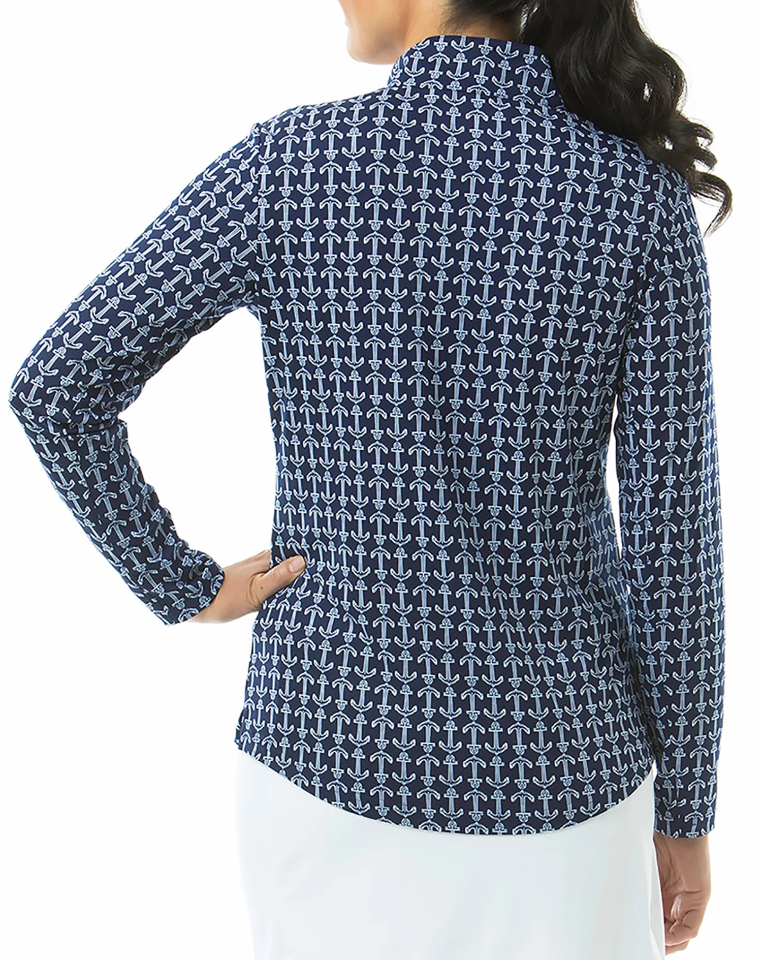 SanSoleil Women's Solshine Printed 1/4 Zip Long Sleeve Golf Top Dotty Cobalt 4 SanSoleil Women's Solshine Printed 1/4 Zip Long Sleeve Golf Top Dotty Cobalt - Image 2