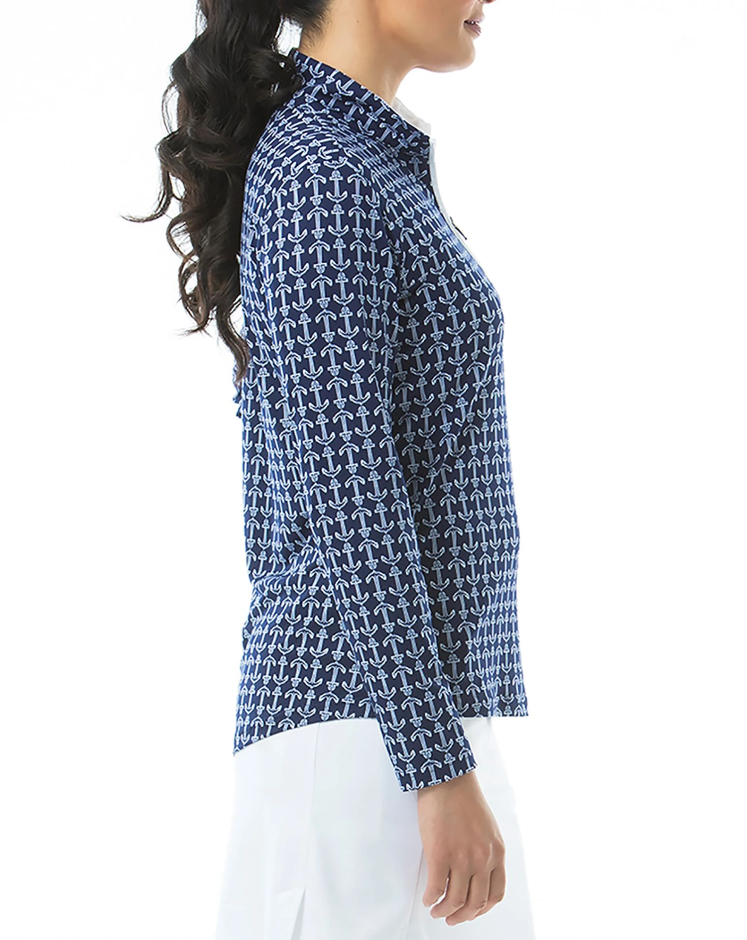 SanSoleil Women's Solshine Printed 1/4 Zip Long Sleeve Golf Top Dotty Cobalt 5 SanSoleil Women's Solshine Printed 1/4 Zip Long Sleeve Golf Top Dotty Cobalt - Image 3