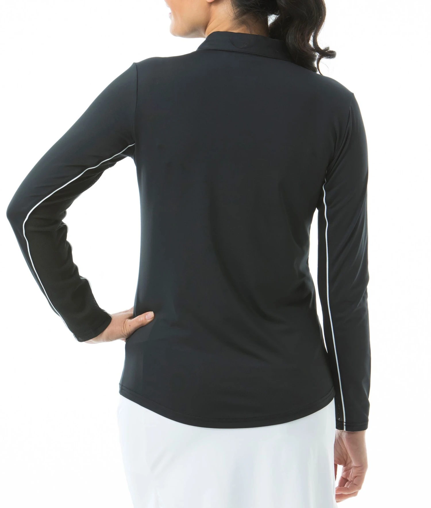 SanSoleil San Soleil Women's Sunglow Long Sleeve Piping Trim Golf Polo Black/white 4 SanSoleil San Soleil Women's Sunglow Long Sleeve Piping Trim Golf Polo Black/white - Image 2