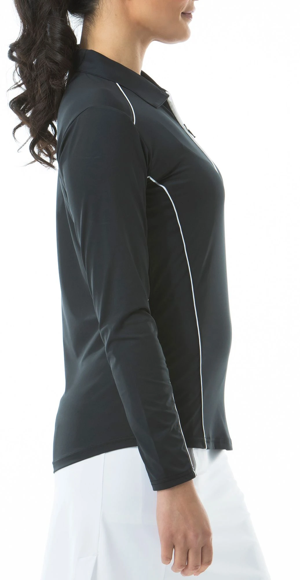 SanSoleil San Soleil Women's Sunglow Long Sleeve Piping Trim Golf Polo Black/white 5 SanSoleil San Soleil Women's Sunglow Long Sleeve Piping Trim Golf Polo Black/white - Image 3