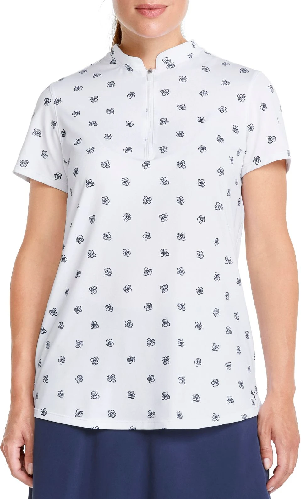 PUMA Women's MATTR Hibiscus Golf Polo Bright White/navy Blazer 3 PUMA Women's MATTR Hibiscus Golf Polo Bright White/navy Blazer