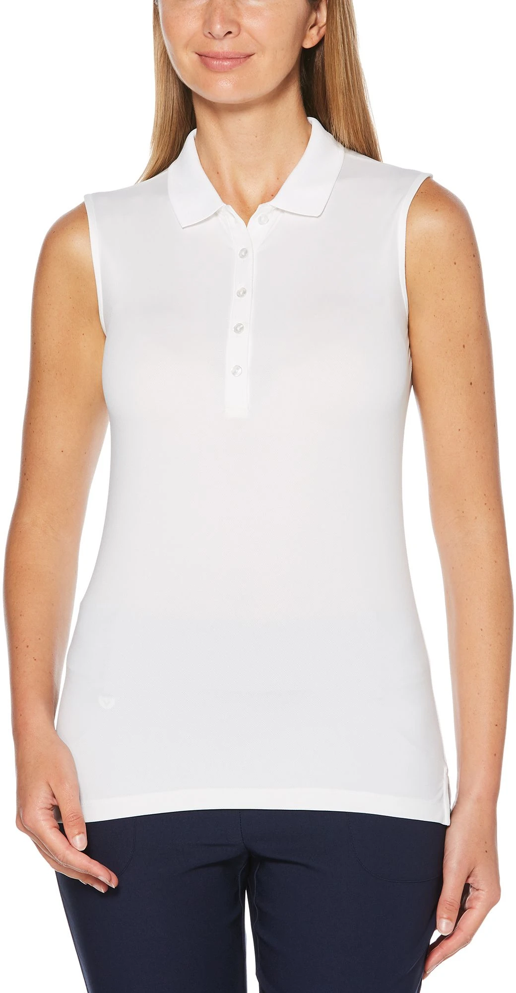 Callaway Women's Sleeveless Core Solid Micro Hex Golf Polo White 3 Callaway Women's Sleeveless Core Solid Micro Hex Golf Polo White