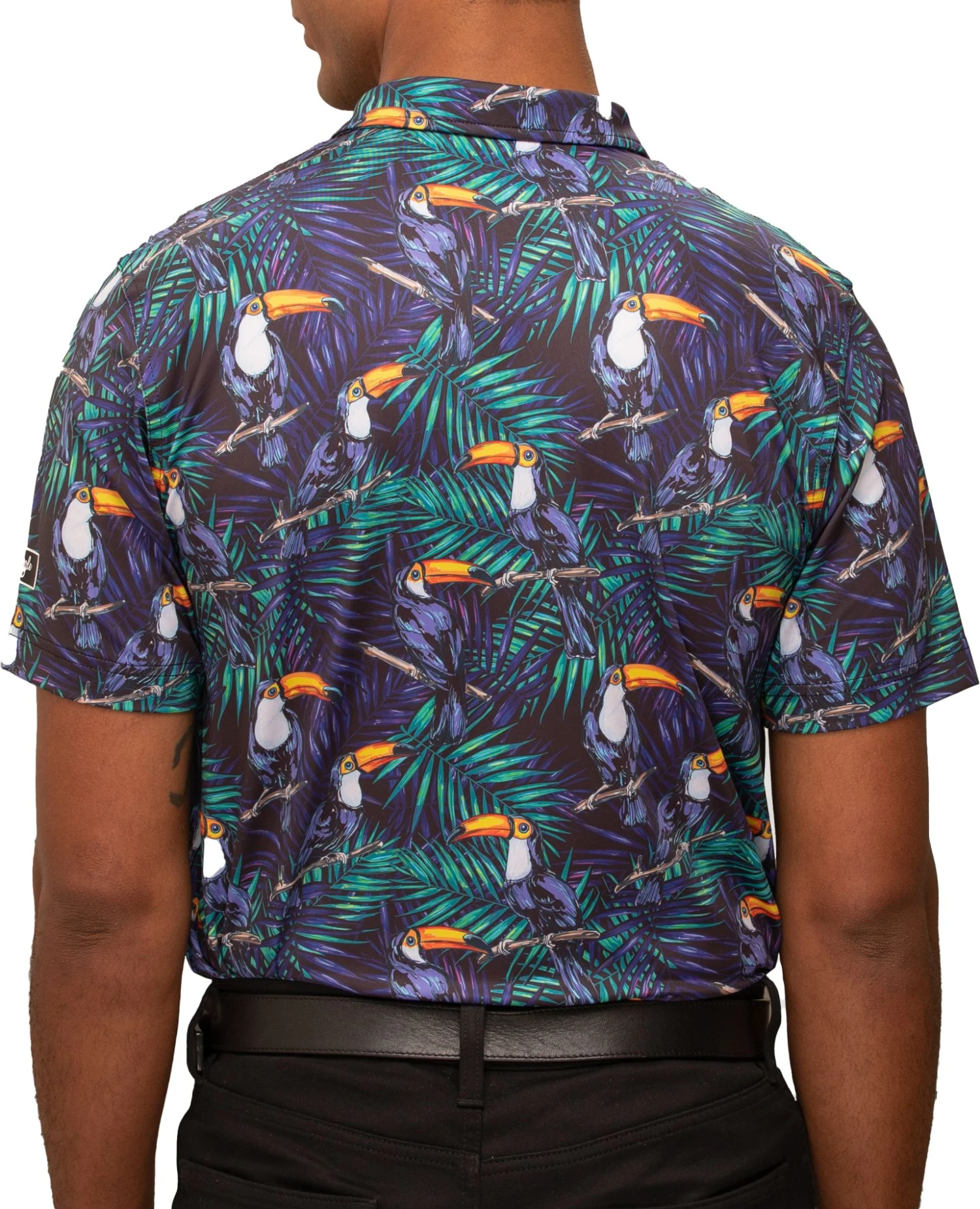 Waggle Men's Tap Toucan Golf Polo Black/purple 4 Waggle Men's Tap Toucan Golf Polo Black/purple - Image 2