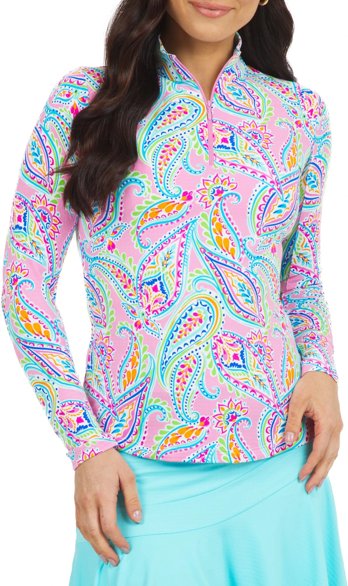 IBKUL Women's Long Sleeve Demi Print 1/4 Zip Mock Neck Golf Polo Demi White Multi 3 IBKUL Women's Long Sleeve Demi Print 1/4 Zip Mock Neck Golf Polo Demi White Multi