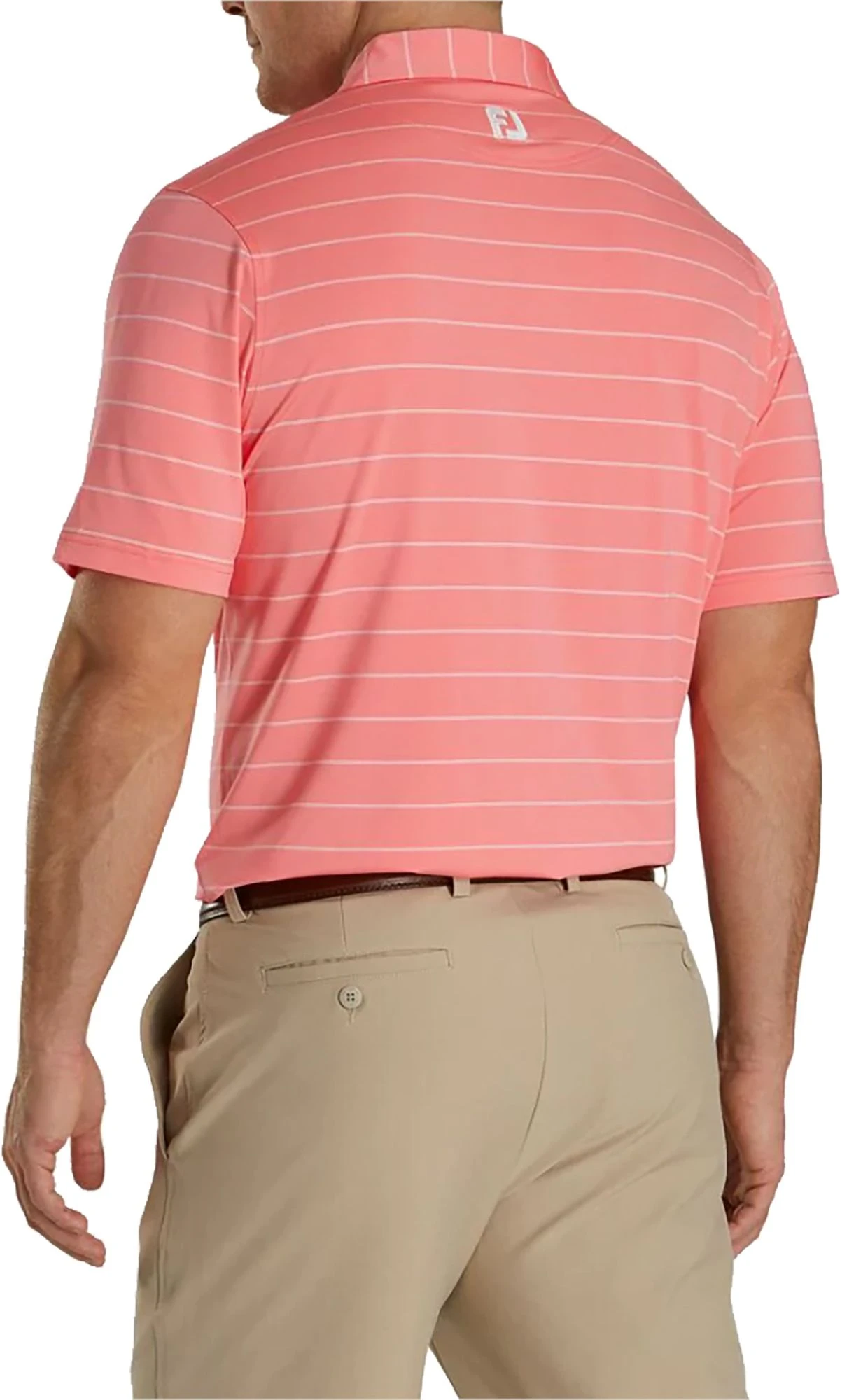 FootJoy Men's Lisle Feeder Stripe Self Collar Golf Polo Watermelon/white 4 FootJoy Men's Lisle Feeder Stripe Self Collar Golf Polo Watermelon/white - Image 2