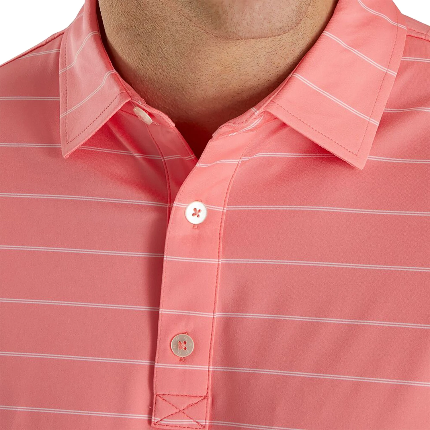 FootJoy Men's Lisle Feeder Stripe Self Collar Golf Polo Watermelon/white 5 FootJoy Men's Lisle Feeder Stripe Self Collar Golf Polo Watermelon/white - Image 3