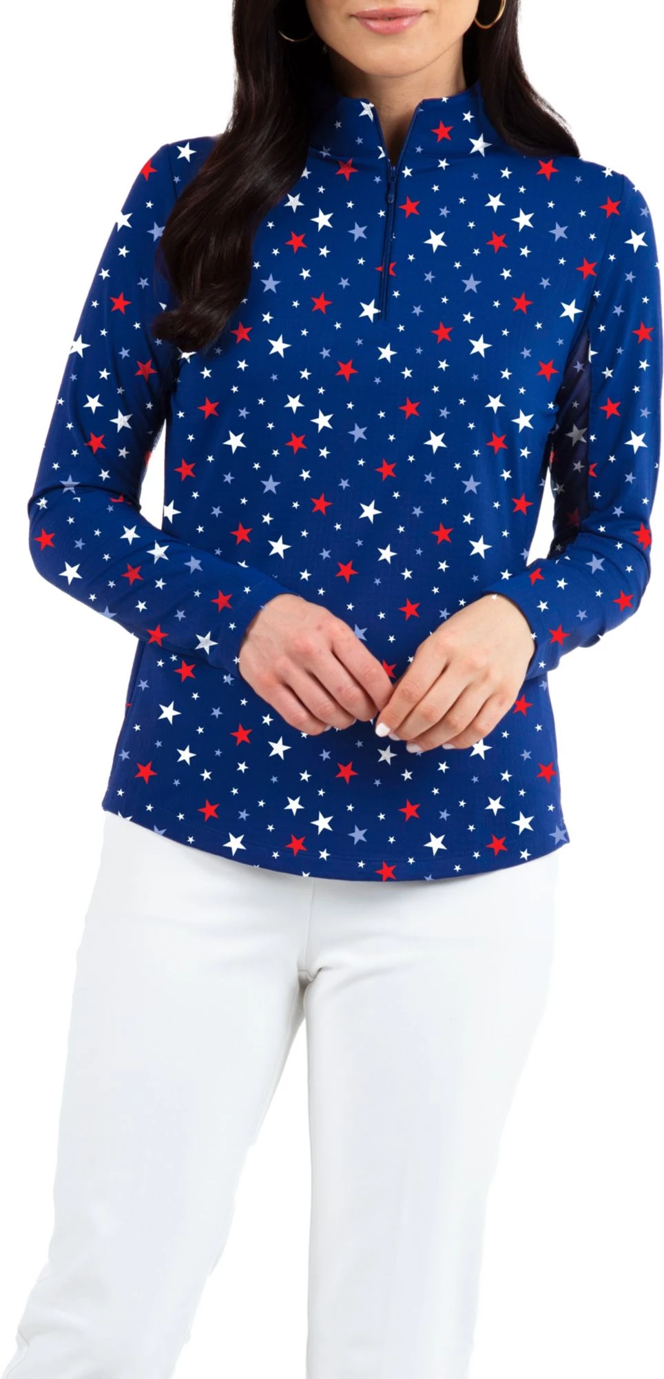 IBKUL Women's Rising Star Long Sleeve 1/4 Zip Golf Pullover Celebration Navy/peri 3 IBKUL Women's Rising Star Long Sleeve 1/4 Zip Golf Pullover Celebration Navy/peri