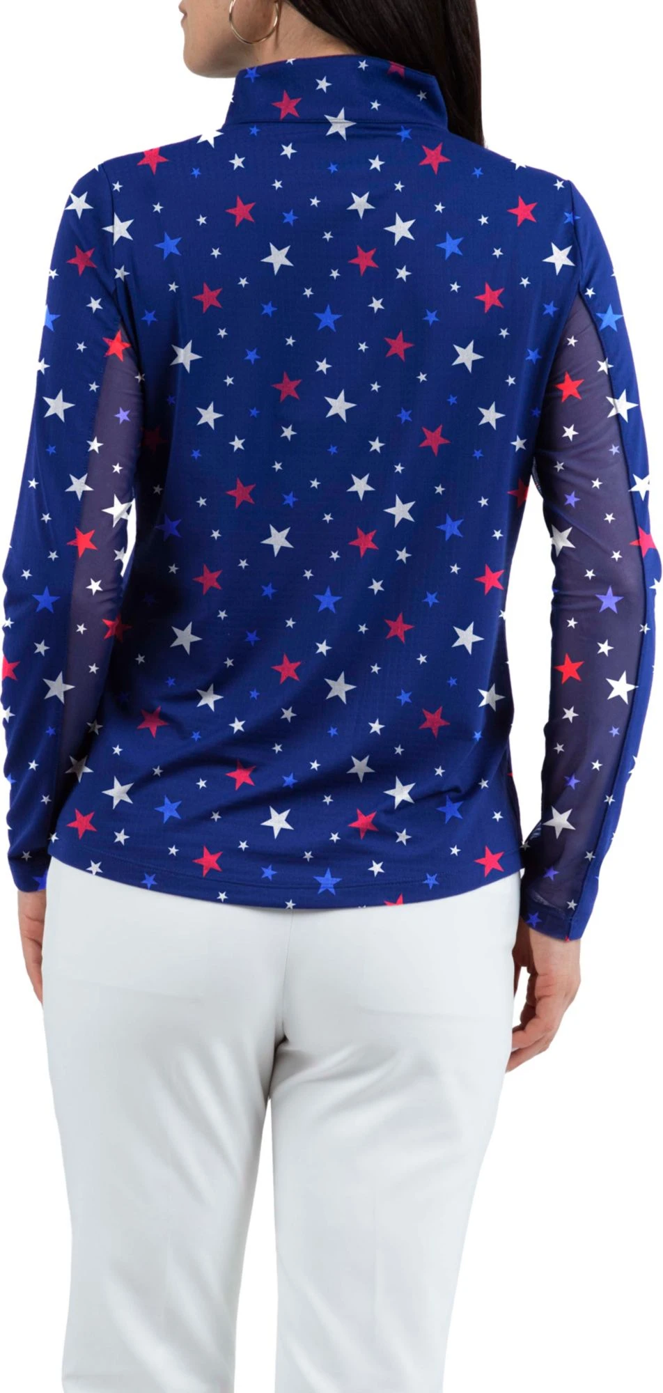 IBKUL Women's Rising Star Long Sleeve 1/4 Zip Golf Pullover Celebration Navy/peri 4 IBKUL Women's Rising Star Long Sleeve 1/4 Zip Golf Pullover Celebration Navy/peri - Image 2