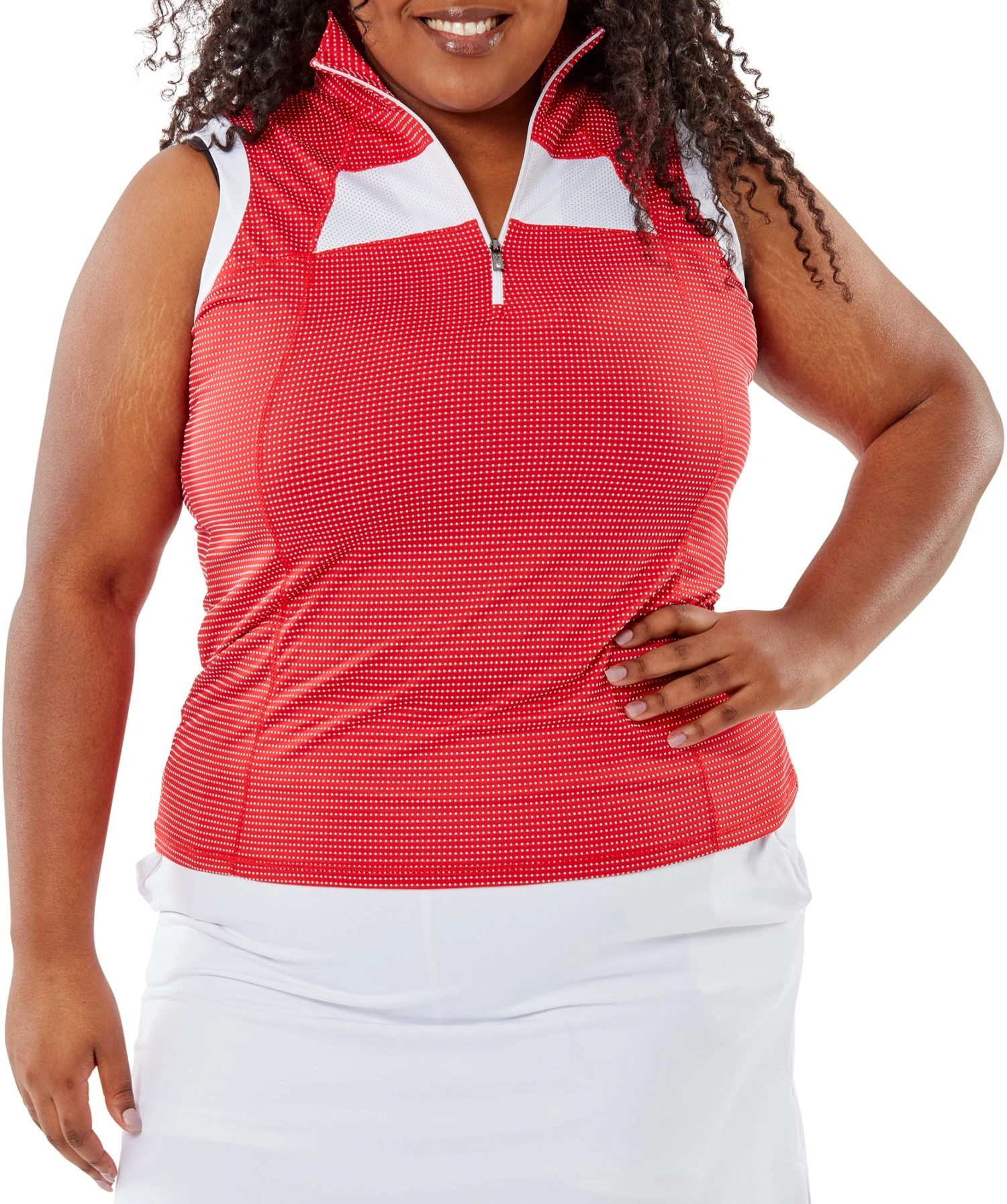 Nancy Lopez Golf Nancy Lopez Women's Zone Sleeveless Polo Cherry/white 3 Nancy Lopez Golf Nancy Lopez Women's Zone Sleeveless Polo Cherry/white