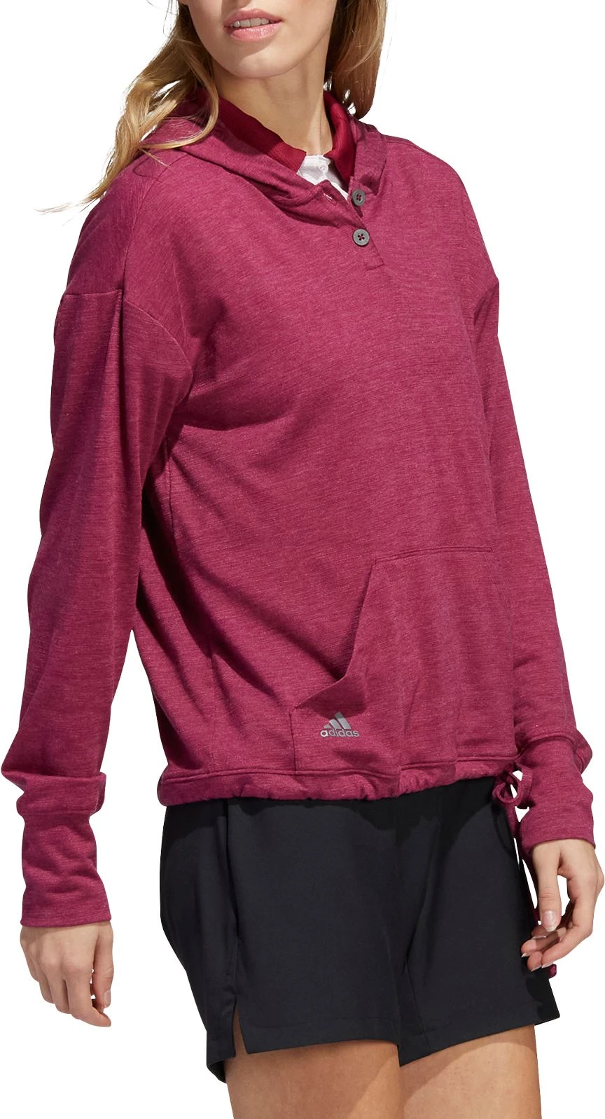 Adidas Women's Essentials Slub Recycled Golf Hoodie Legacy Burgundy/white 5 Adidas Women's Essentials Slub Recycled Golf Hoodie Legacy Burgundy/white - Image 3