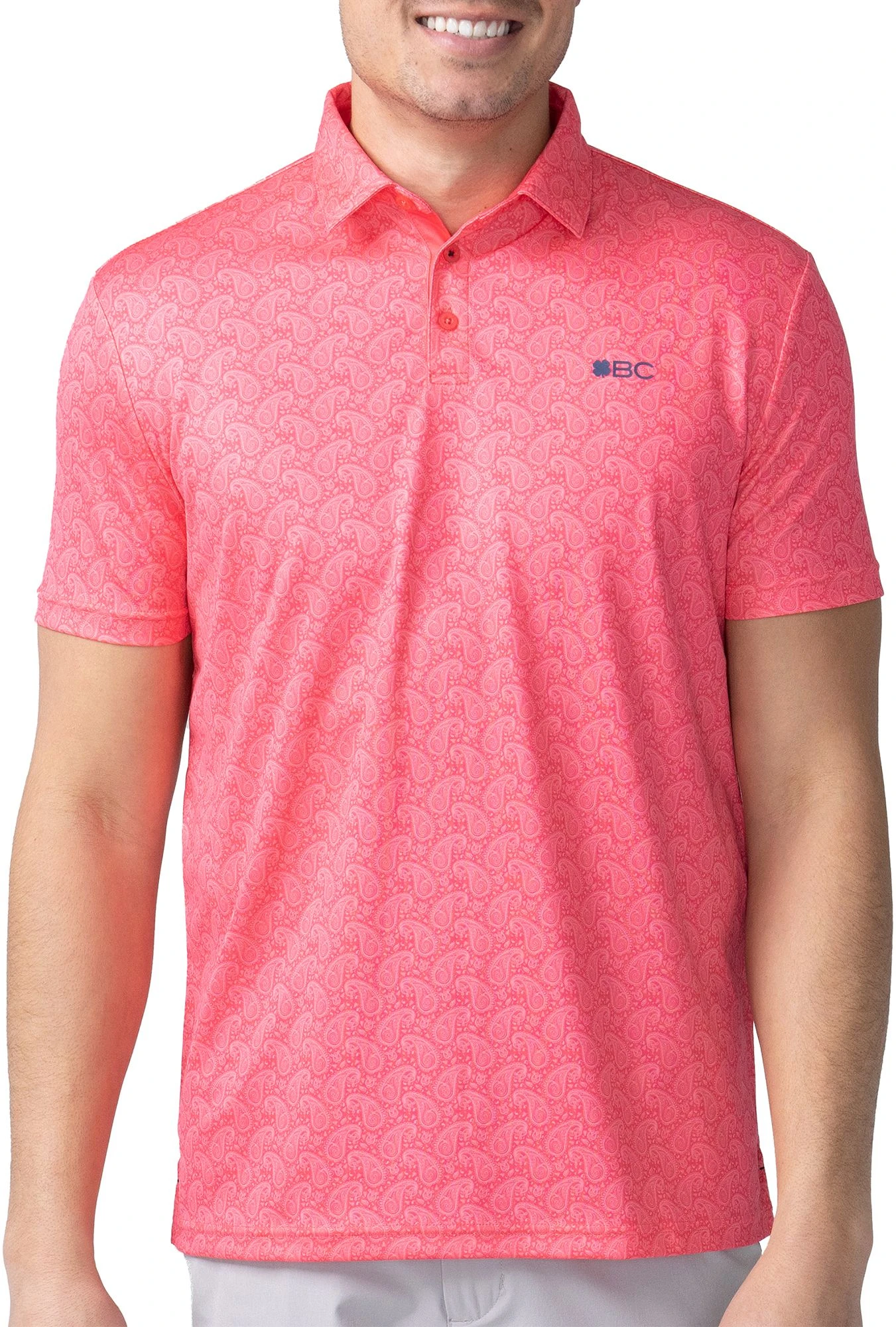 Black Clover Men's Paisley Golf Polo Psych Pink 3 Black Clover Men's Paisley Golf Polo Psych Pink